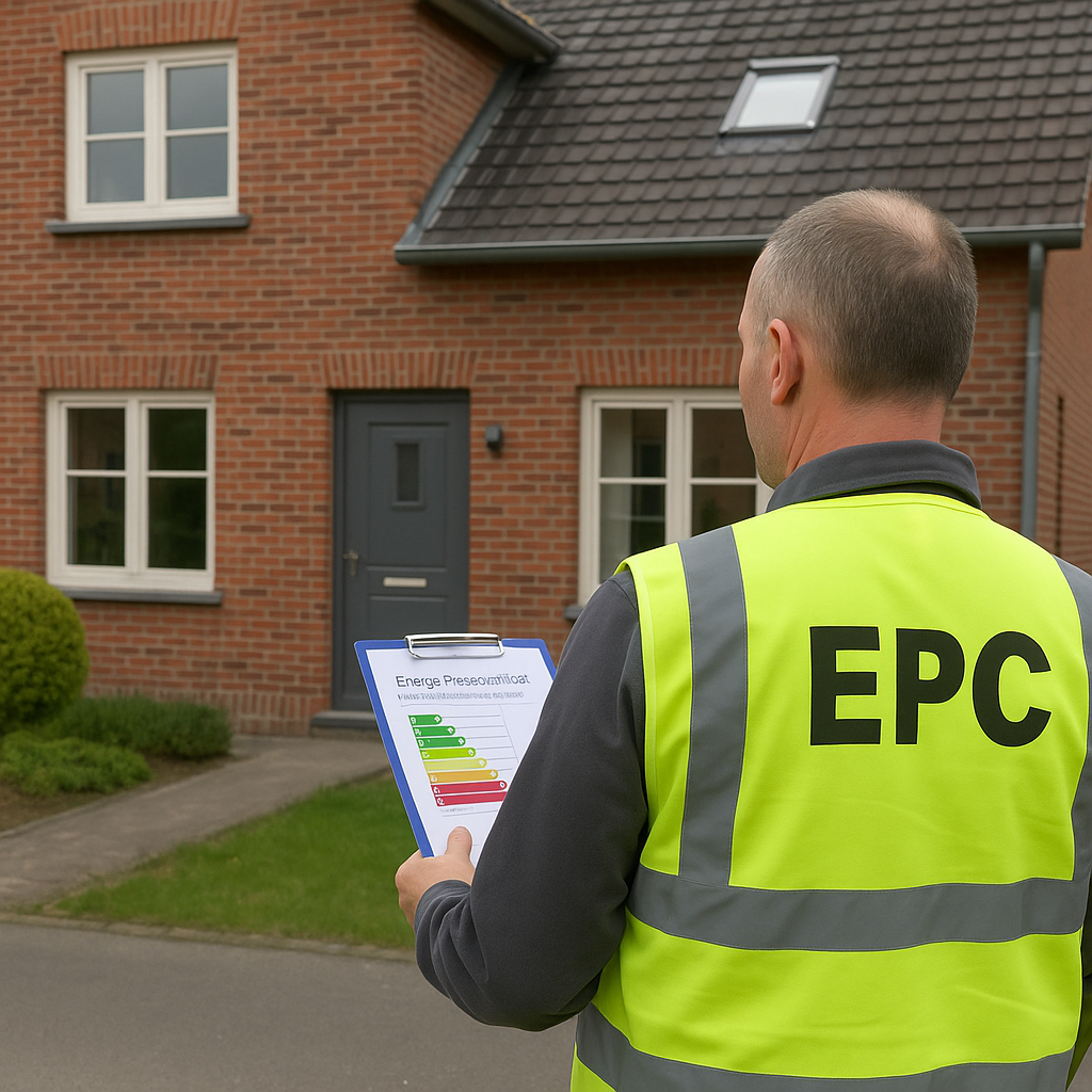 EPC keuring in Genk door erkende energiedeskundige in fluohesje voor woning